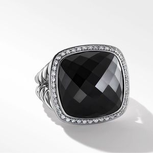 David Yurman 17mm Albion ring in Black Onyx with Pave Diamonds. Size 6